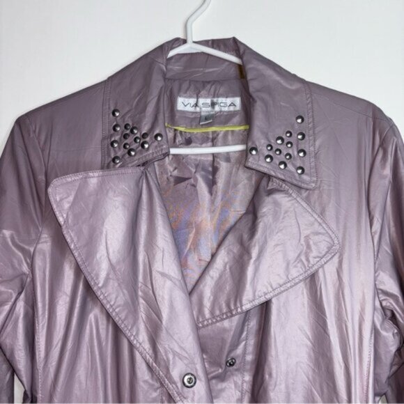Via Spiga Women's Pinkest Rain Coat Studded Details Double Pockets Sash Spring - Picture 8 of 14